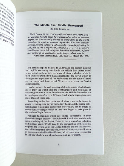 Middle East Riddle Unwrapped by Ivor Benson SB