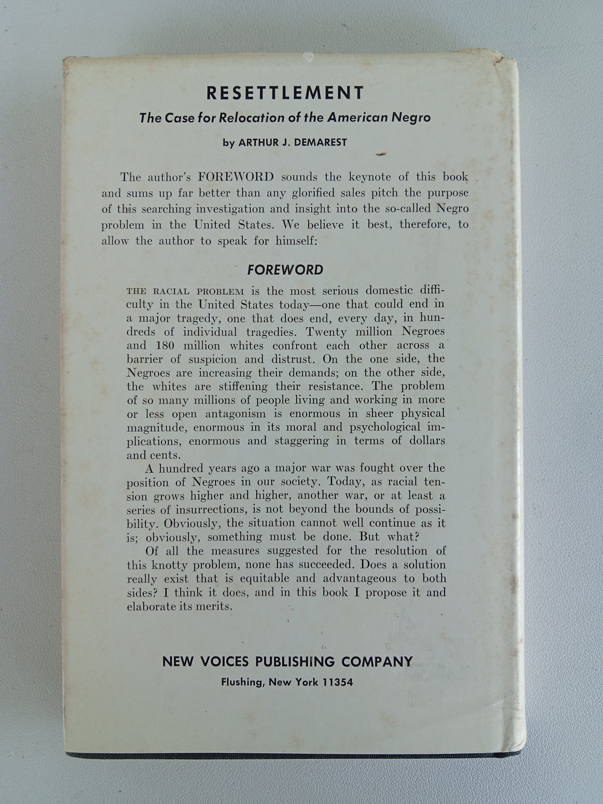 Resettlement: Relocation of the American Negro by Arthur Demarset HB