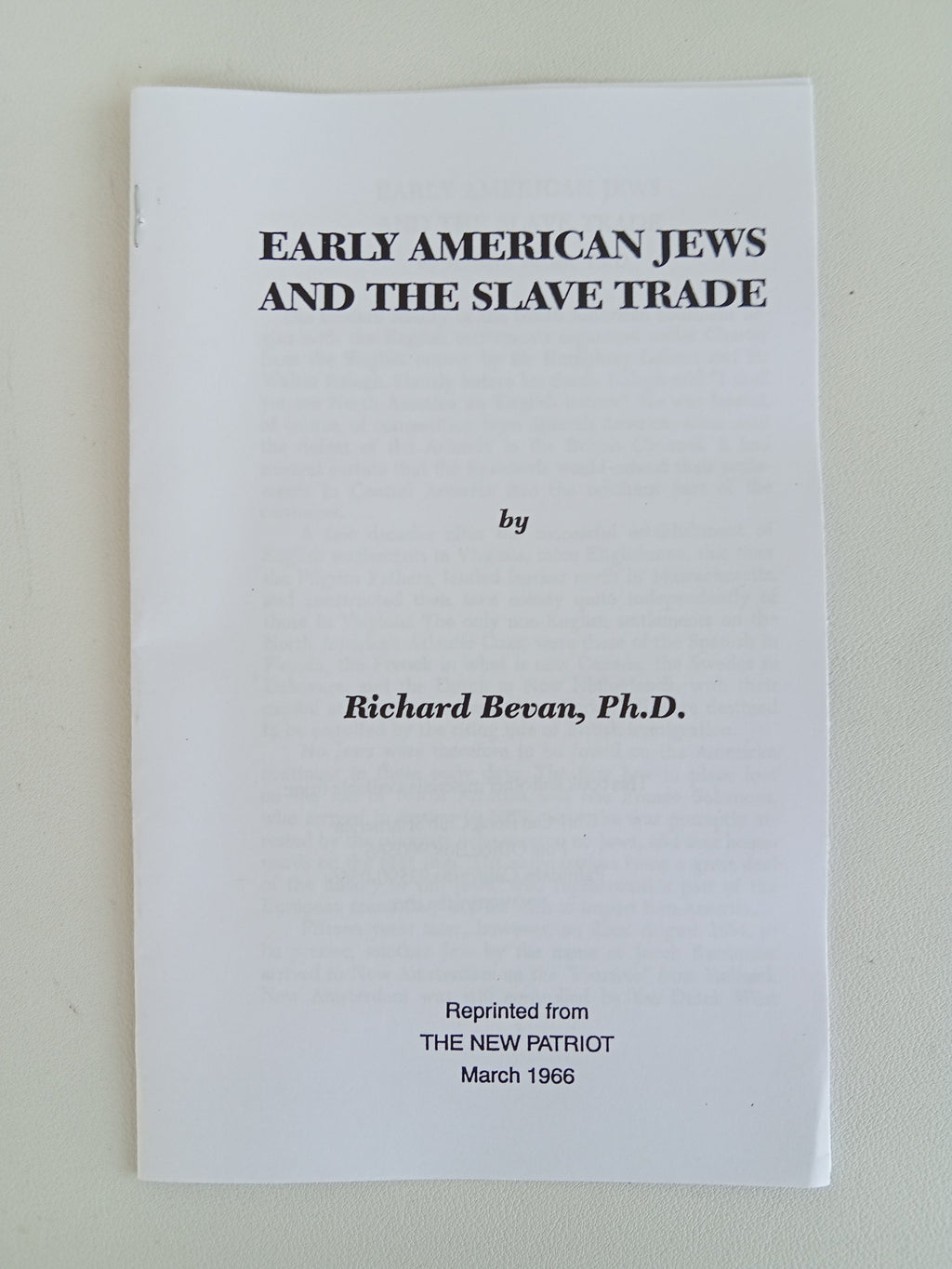 Early American Jews and the Slave Trade by Richard Bevan PA