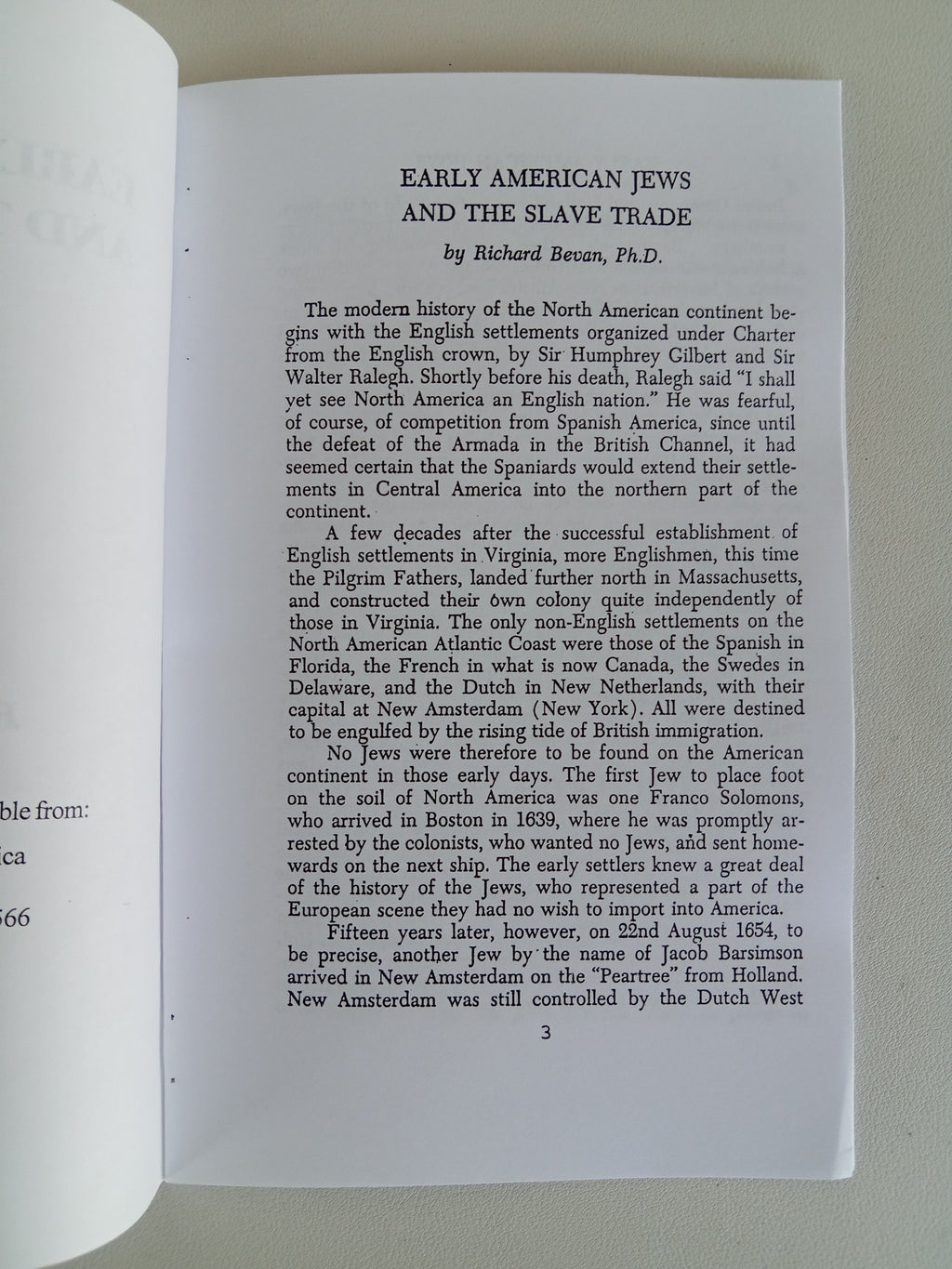 Early American Jews and the Slave Trade by Richard Bevan PA