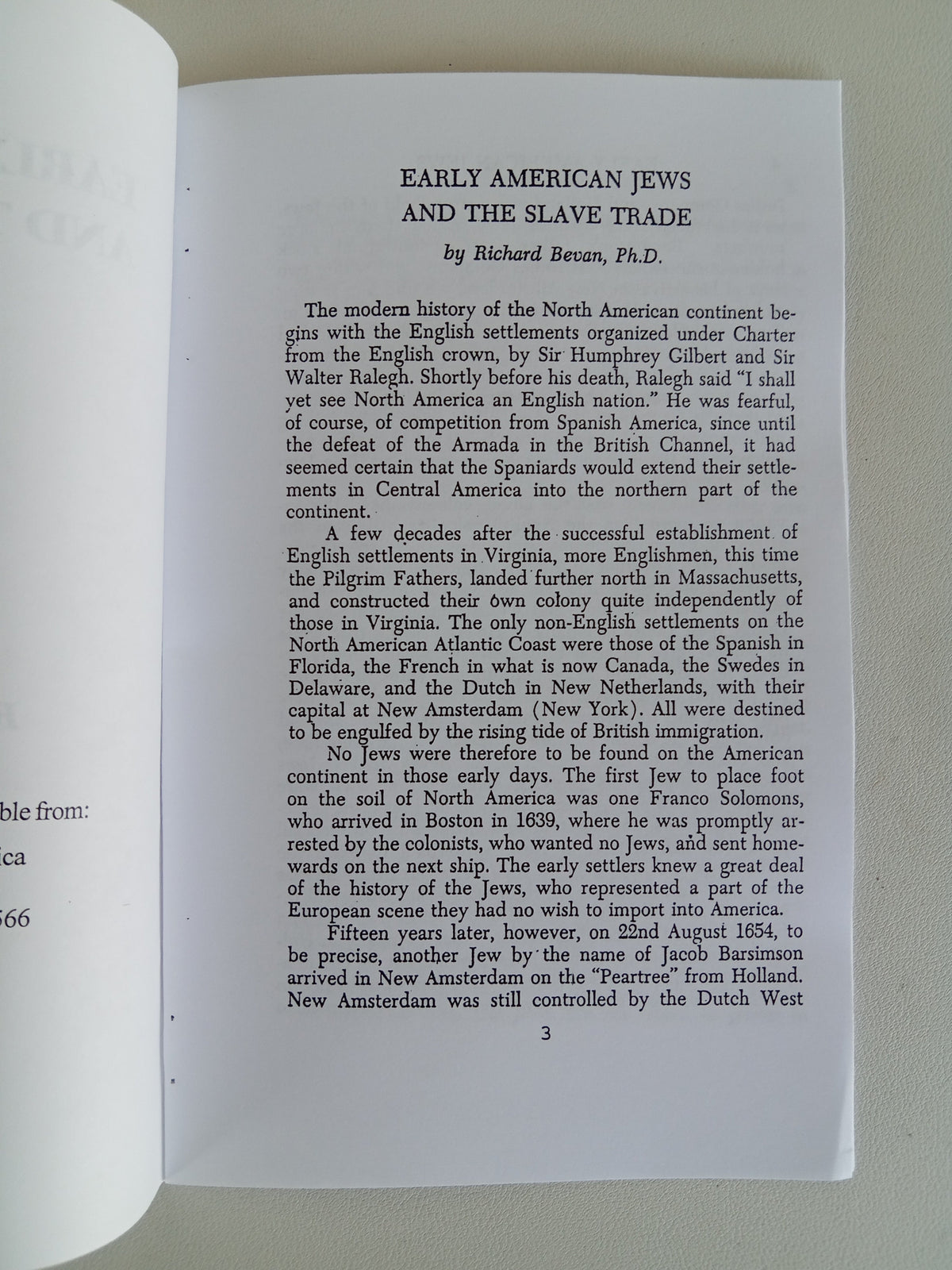 Early American Jews and the Slave Trade by Richard Bevan PA