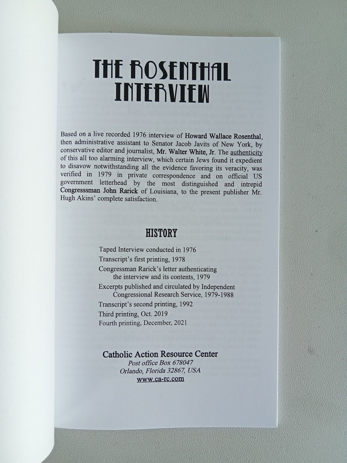 Rosenthal Interview by Hugh Akins PB