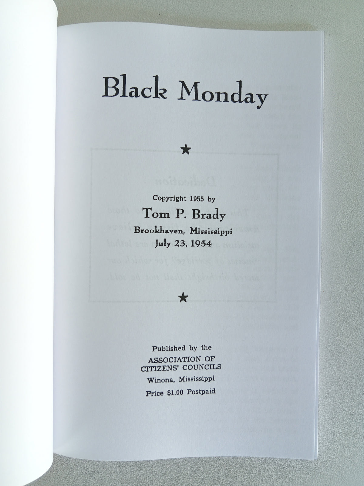Black Monday: Segregation or Amalgamation by Tom Brady PB