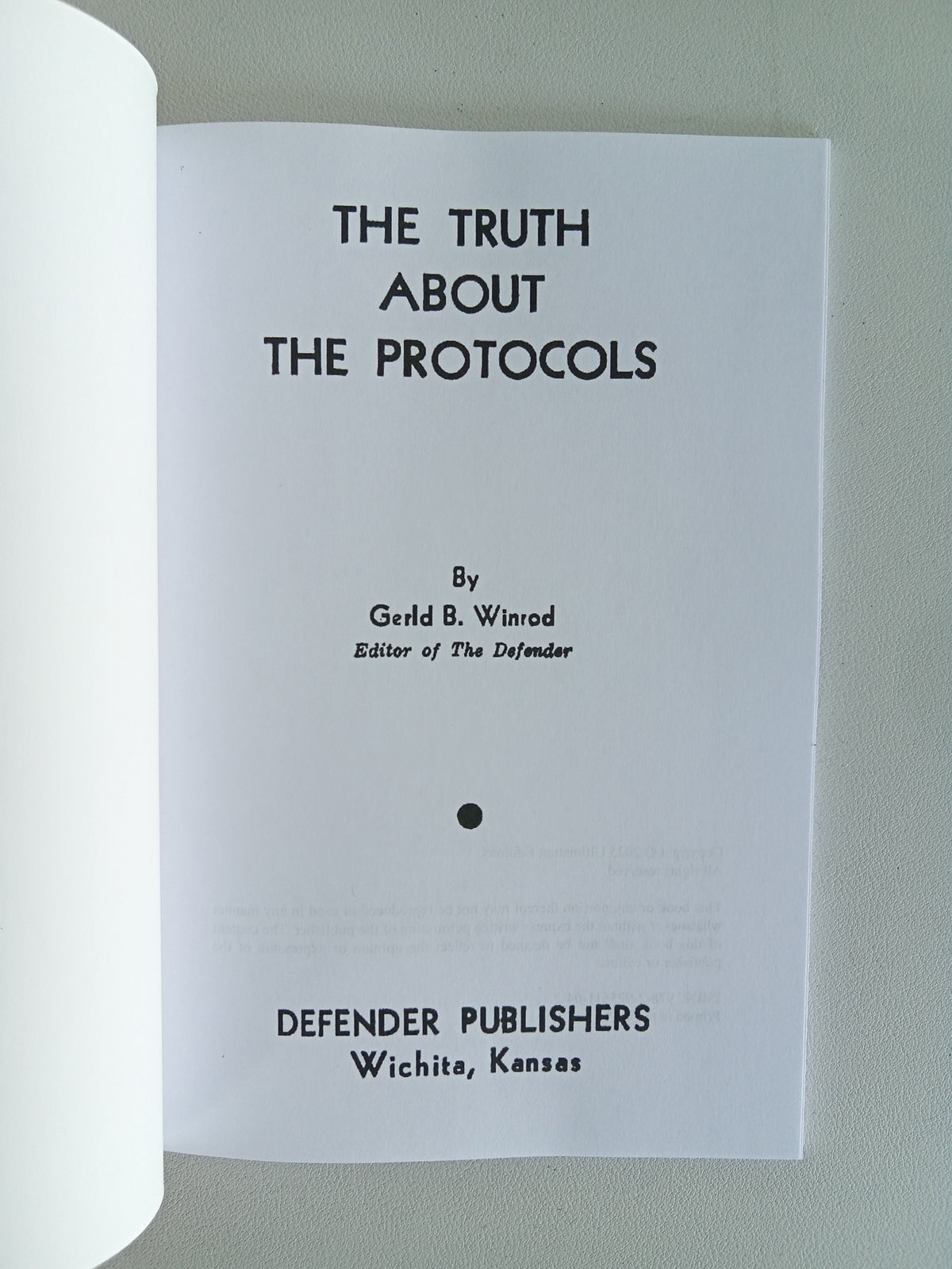 Truth About the Protocols by Gerald Winrod PB