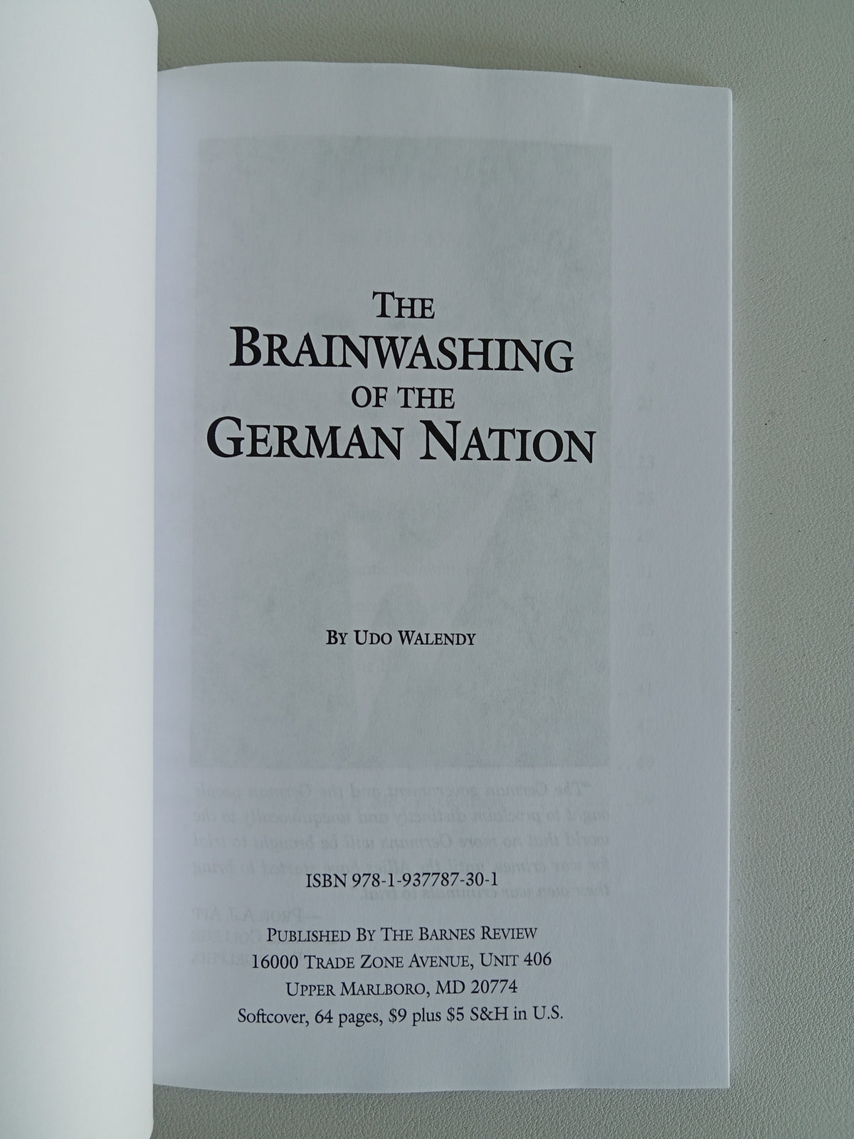 Brainwashing the German Nation by Udo Walendy PB