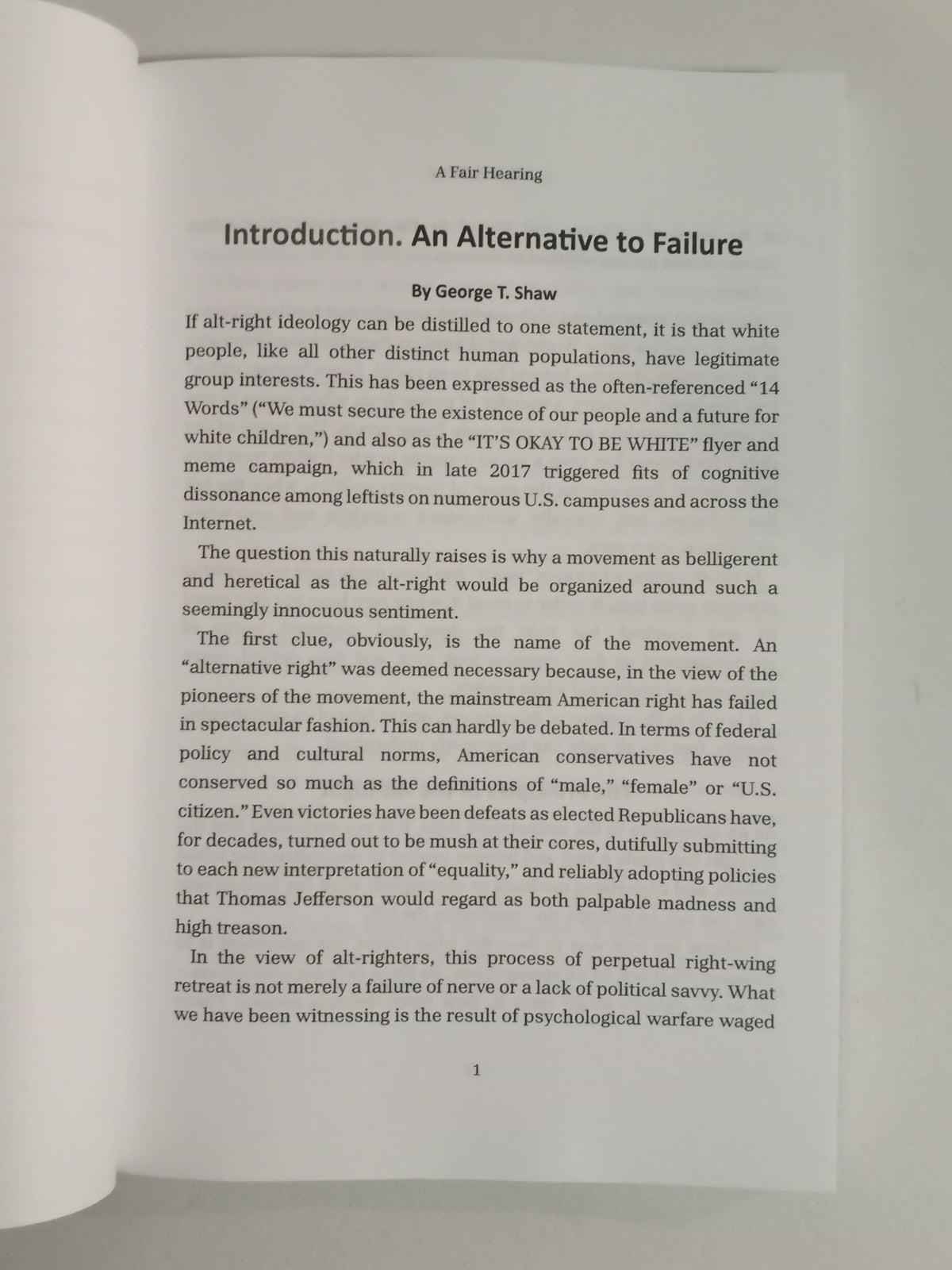 Fair Hearing: The Alt-Right in Its Own Words by George Shaw PB