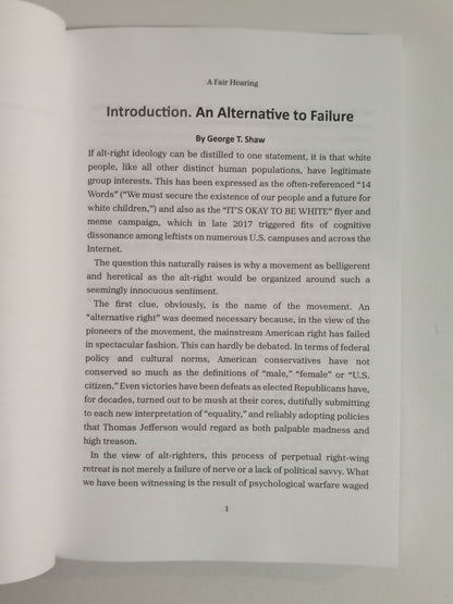 Fair Hearing: The Alt-Right in Its Own Words by George Shaw PB