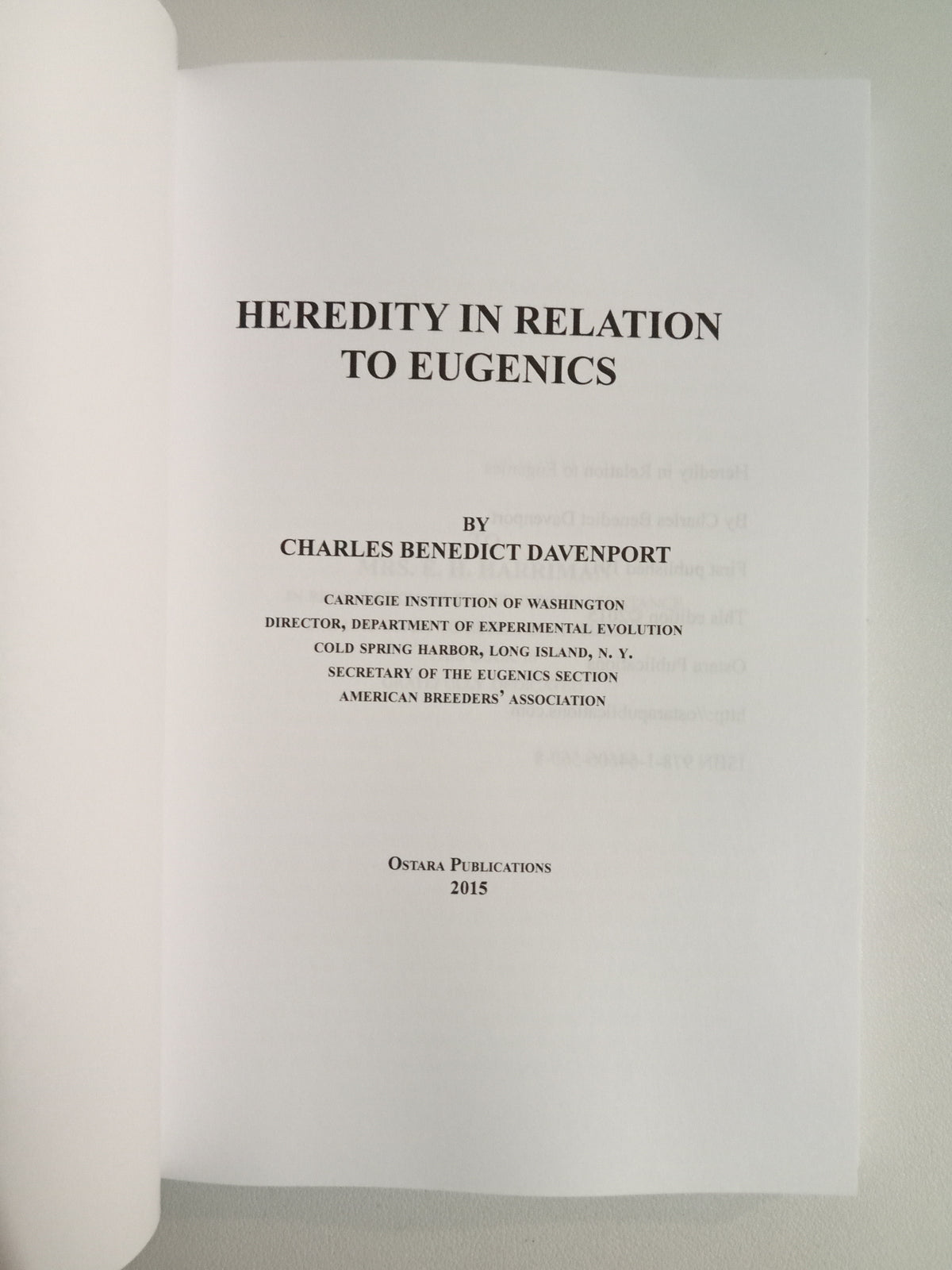 Heredity in Relation to Eugenics by Charles Davenport PB