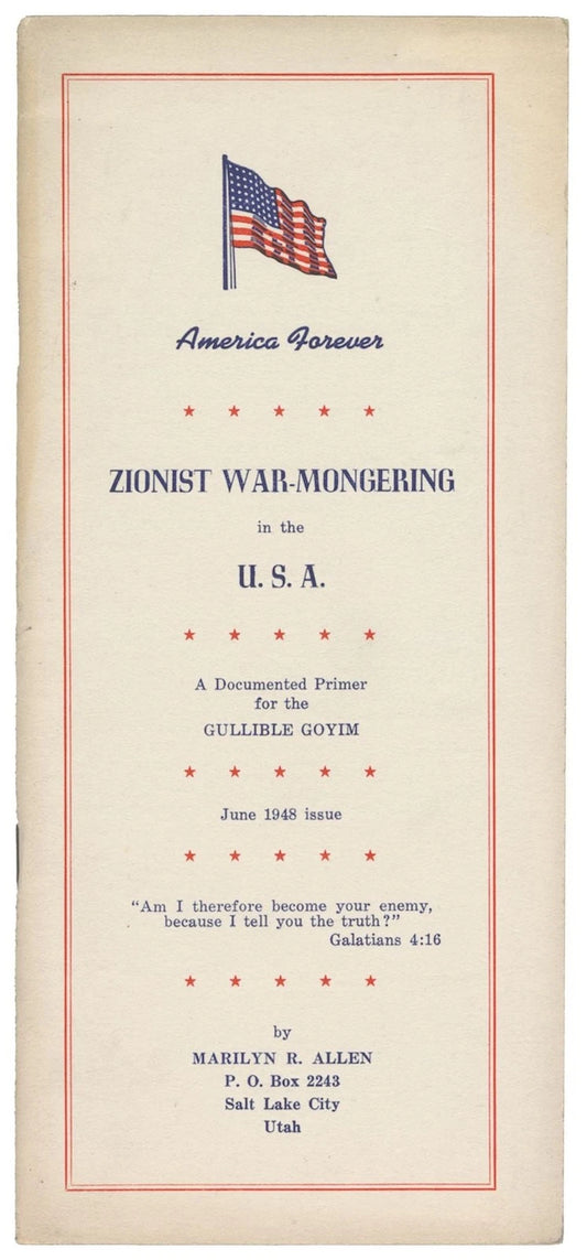 Zionist War-Mongering in the USA: A Documented Primer for the Gullible Goyim by Marilyn Allen